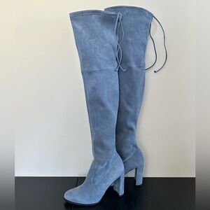 Stuart Weitzman Hiline Over The Knee Thigh High Suede Boots Blue Women Size 7.5